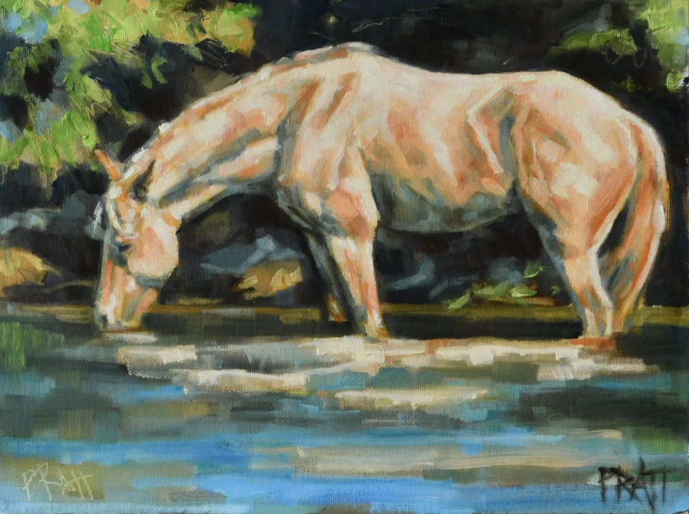 Roan by the River - Original Art - Jennifer Pratt Artist - Shop equestrian art, horse paintings and horse portraits