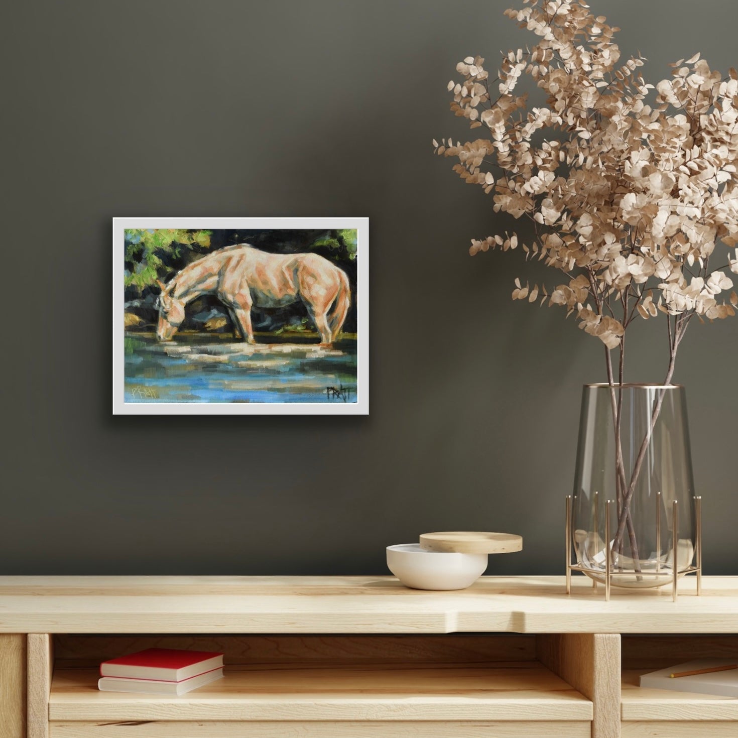 Roan by the River - Original Art - Jennifer Pratt Artist - Shop equestrian art, horse paintings and horse portraits