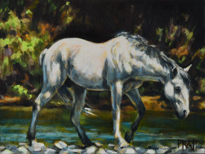 Silver by the River - Original Art - Jennifer Pratt Artist - Shop equestrian art, horse paintings and horse portraits